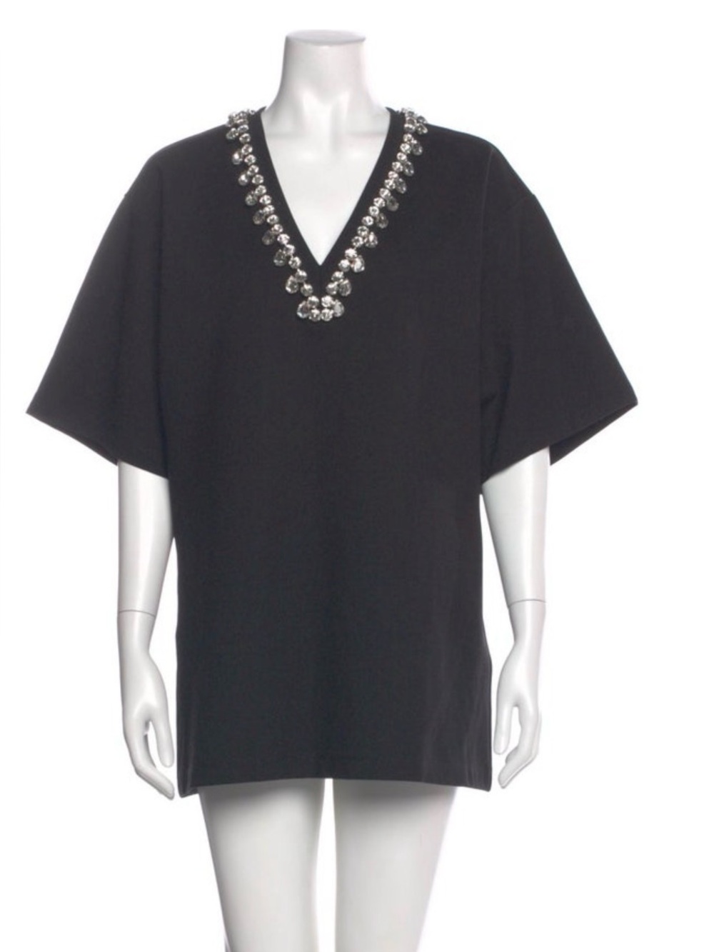 AREA Black V-Neck Tunic with Crystal Embellishment